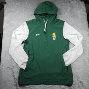 Michigan St Spartan Jacket Mens Medium Green Nike 1/4 Zip Basketball Pullover